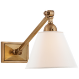 Jane Single Library Wall Light, 1-Light, Hand-Rubbed Antique Brass, Linen Shade, 8.75"H (AH 2325HAB-L CQ1PK)
