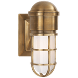 Visual Comfort & Co. Signature Collection Marine Bathroom Wall Sconce, 1-Light, Hand-Rubbed Antique Brass, White Glass, 10.5"H (SL 2000HAB-WG 28TVV) 