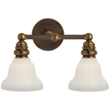 Boston Wall Sconce, 2-Light, Hand-Rubbed Anique Brass, White Glass Desk Shade, 9"H (SL 2932HAB/SLEG-WG 28VUA)