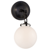 Katie Bathroom Wall Sconce, 1-Light, Globe, Bronze, White Glass, 12.5"H (TOB 2225BZ/G4-WG 2N1DZ)