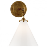 Katie Bathroom Wall Sconce, 1-Light, Conical, Hand-Rubbed Antique Brass, White Glass, 14.5"H (TOB 2225HAB/G6-WG 2N1EQ)
