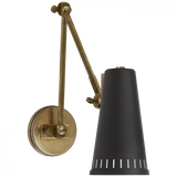 Antonio Adjustable Two Arm Wall Sconce, 1-Light, Hand-Rubbed Antique Brass, Black Shade, 8.25"H (TOB 2066HAB-BLK 2V4R7)