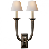 French Deco Horn Wall Sconce, 2-Light, Bronze, Natural Paper Shade, 22"H (S 2021BZ-NP 28PY3)