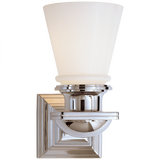 New York Subway Bathroom Wall Sconce, 1-Light, Polished Nickel, White Glass, 9.75"H (SL 2151PN-WG 28TW1)