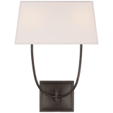 Visual Comfort & Co. Signature Collection Venini Wall Sconce, 2-Light, Bronze, Linen Rectangle Shade, 18"H (CHD 2621BZ-L CLW4J) 