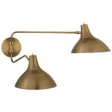 Charlton Medium Double Wall Light, 2-Light, Hand-Rubbed Antique Brass, Antique Brass Shade, 9"W (ARN 2071HAB CM017)