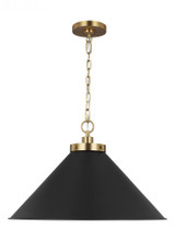 Visual Comfort & Co. Studio Collection Wellfleet Pendant, 1-Light, Midnight Black And Burnished Brass, Midnight Black Shade, 23.5"W (CP1311MBKBBS 706U4JQ) 