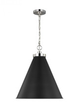 Visual Comfort & Co. Studio Collection Wellfleet Pendant, 1-Light, Midnight Black and Polished Nickel, Midnight Black Shade, 19.5"W (CP1281MBKPN 706U4JE) 