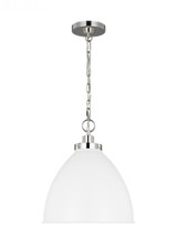 Visual Comfort & Co. Studio Collection Wellfleet Pendant, 1-Light, Matte White and Polished Nickel, 15.63"W (CP1291MWTPN 706U4JK) 