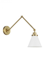Visual Comfort & Co. Studio Collection Wellfleet Double Arm Cone Task Sconce, 1-Light, Matte White And Burnished Brass, 14.63"H (CW1151MWTBBS 706U4K9) 