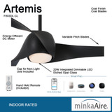 Artemis Ceiling Fan, 3-Blade, 1-Light, LED, Coal, Coal Blades, 58"W (F803DL-CL HMZU)