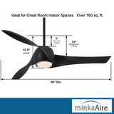 Artemis Ceiling Fan, 3-Blade, 1-Light, LED, Coal, Coal Blades, 58"W (F803DL-CL HMZU)
