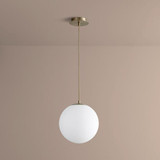 Oxygen Luna Pendant, 1-Light, LED, Aged Brass, White Shade, 12"W (3-673-40 3ZQDK) 