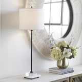 Uttermost Ciara Sleek Buffet Lamp, 1-Light, Satin Black, White Linen Hardback Shade, 33"H (29992-1 A6EMC) 