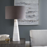 Uttermost Citadel Marble Table Lamp, 1-Light, White/Gray, Charcoal Gray Drum Shade, 29"H (29997 A6EMG) 