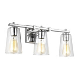 Visual Comfort & Co. Studio Collection Mercer Bathroom Vanity Light, 3-Light, Chrome, Clear Seeded Shade, 21.5"W (VS24303CH 706U5HJ) 