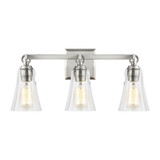 Visual Comfort & Co. Studio Collection Monterro Bathroom Vanity Light, 3-Light, Satin Nickel, Clear Seeded Shade, 21.75"W (VS24703SN 706U5GJ) 