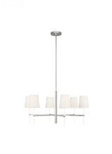 Visual Comfort & Co. Studio Collection Monroe Chandelier, 6-Light, Polished Nickel, White Linen Shade, 32"W (KSC1086PNGW 706X19J) 