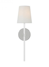 Visual Comfort & Co. Studio Collection Monroe Wall Sconce, 1-Light, Polished Nickel, White Linen Shade, 18.88"H (KSW1091PNGW 706X27J) 