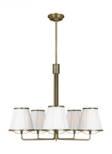 Visual Comfort & Co. Studio Collection Esther Chandelier, 5-Light, Time Worn Brass, White Linen Shade, 26.5"W (LC1185TWB 706X28J) 