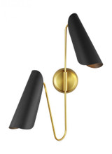 Visual Comfort & Co. Studio Collection Tresa Wall Sconce, 2-Light, Midnight Black And Burnished Brass, Midnight Black Shade, 25.38"H (AEW1002BBSMBK 706WZDC) 