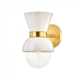 Mitzi by Hudson Valley Lighting Gillian Wall Sconce, 1-Light, Aged Brass/Ceramic Gloss Cream, 10.5"H (H469101-AGB/CCR 608UJCH) 