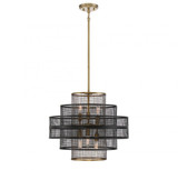 Savoy House Kelvin Pendant, 6-Light, Matte Black with Warm Brass Accents, Metal Mesh Shade, 16"H (7-1927-6-143 AHXXD) 