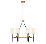 Savoy House Tivoli Chandelier, 6-Light, Matte Black with Warm Brass Accents, White Fabric Shade, 28"W (1-1893-6-143 ALPQF) 