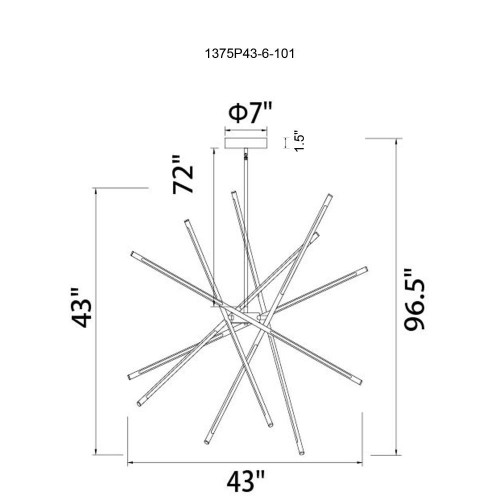 CWI Lighting Oskil Chandelier, 6-Light, LED, Black, 43"W (1375P43-6-101 3069QAC) 