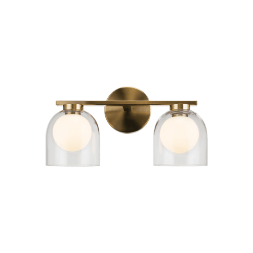 Matteo Lighting Derbishone Wall Sconce, 2-Light, Aged Gold Brass, Clear Glass & Opal Glass Shade, 14.88"W (W60702AGCL 3060LR7) 