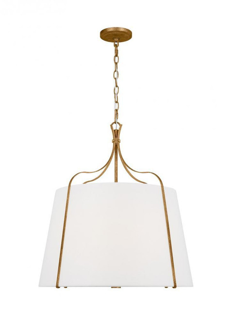 Visual Comfort & Co. Studio Collection Leander Pendant, 4-Light, Antique Gild, White Linen Shade, 24.25"W (AP1264ADB 706X47L) 