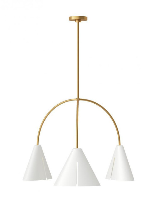 Visual Comfort & Co. Studio Collection Cambre Large Chandelier, 3-Light, LED, Matte White And Burnished Brass, 32.38"W (KC1113MWTBBS-L1 706X48K) 
