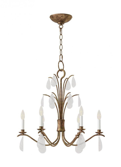 Visual Comfort & Co. Studio Collection Shannon Chandelier, 6-Light, Antique Gild, Textured Crystal Drop Shade, 26"W (CC1616ADB 706X481) 