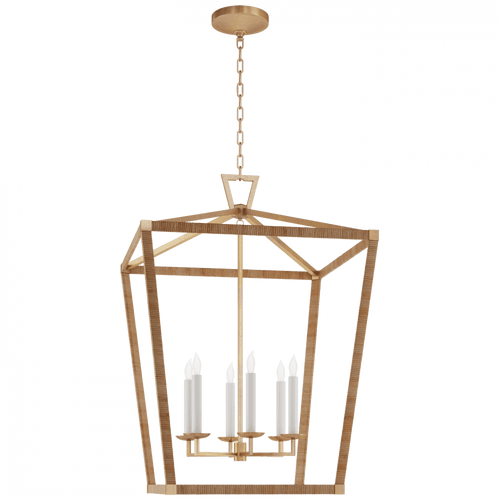 Visual Comfort & Co. Signature Collection Darlana X-Large Wrapped Lantern, 6-Light,  Antique-Burnished Brass, Natural Rattan, 42"H (CHC 5881AB/NRT D02TA) 