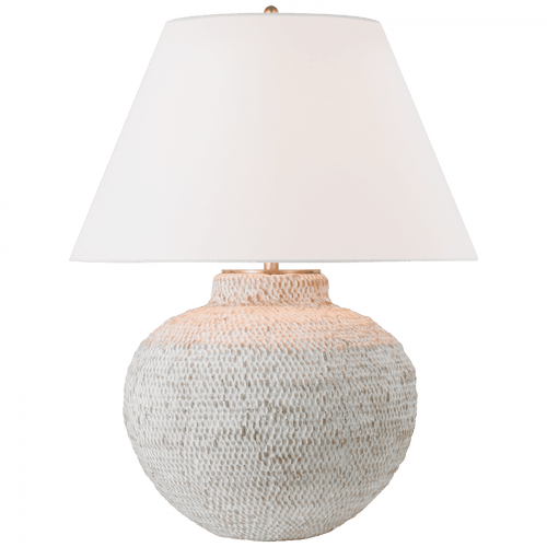 Visual Comfort & Co. Signature Collection Avedon Medium Table Lamp, 1-Light, LED, Plaster White Rattan, Linen Shade, 28.75"H (MF 3001PWR-L D02TP) 