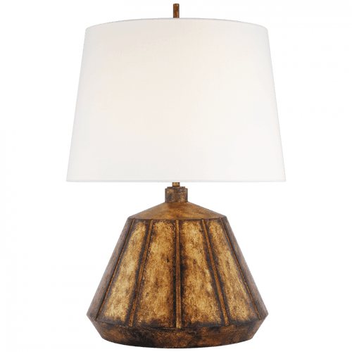 Visual Comfort & Co. Signature Collection Frey Medium Table Lamp, 1-Light, LED, Antique Gild, Linen Shade, 27.75"H (TOB 3417AG-L D02TX) 