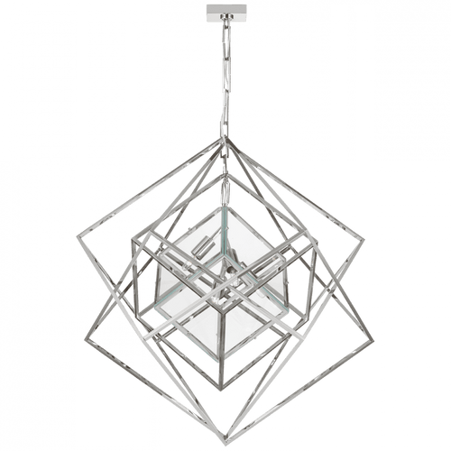 Visual Comfort & Co. Signature Collection Cubist Medium Chandelier, 4-Light, LED, Polished Nickel, 32"W (KW 5021PN-CG D03QE) 