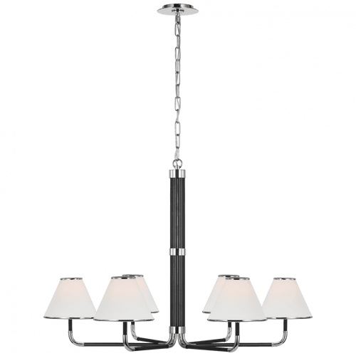 Visual Comfort & Co. Signature Collection Rigby X-Large Chandelier, 6-Light, LED, Polished Nickel, Ebony, Linen Shade, 37.75"W (MF 5056PN/EB-L D03QK) 
