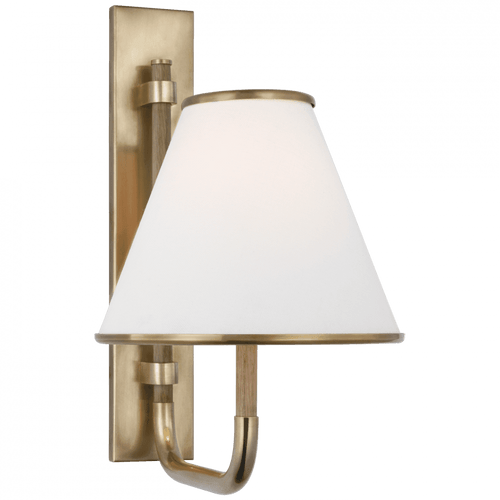 Visual Comfort & Co. Signature Collection Rigby Small Sconce, 1-Light, LED, Soft Brass, Natural Oak, Linen Shade, 13.75"H (MF 2055SB/NO-L D03QM) 