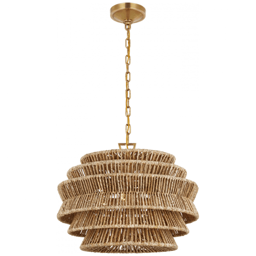 Visual Comfort & Co. Signature Collection Antigua Small Drum Chandelier, 3-Light, LED, Antique-Burnished Brass, Natural Abaca, 22"W (CHC 5015AB/NAB D03RQ) 