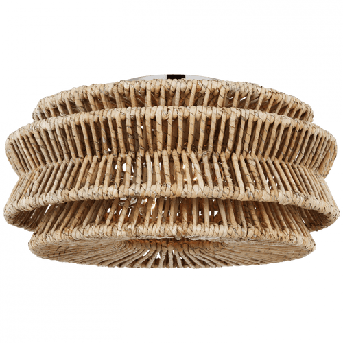 Visual Comfort & Co. Signature Collection Antigua Large Drum Semi-Flush Mount, 2-Light, LED, Polished Nickel, Natural Abaca, 16"W (CHC 4015PN/NAB D03RT) 