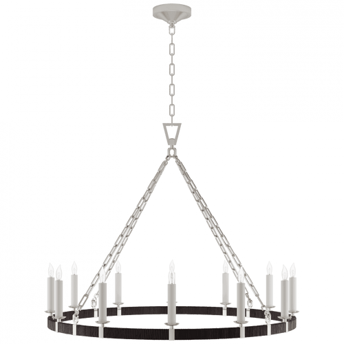 Visual Comfort & Co. Signature Collection Darlana Large Wrapped Ring Chandelier, 12-Light, Polished Nickel, Black Rattan, 40"W (CHC 5873PN/BRT D03TK) 