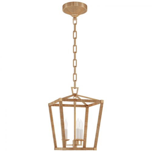 Visual Comfort & Co. Signature Collection Darlana Mini Wrapped Lantern, 3-Light, LED, Antique-Burnished Brass, Natural Rattan, 14"H (CHC 5875AB/NRT D03TL) 