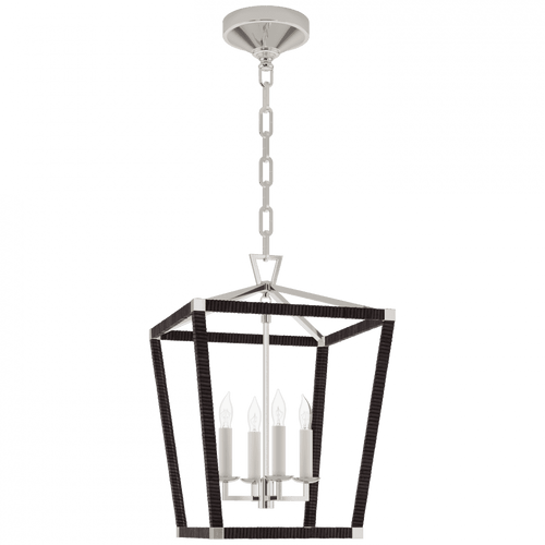 Visual Comfort & Co. Signature Collection Darlana Small Wrapped Lantern, 4-Light, Polished Nickel, Black Rattan, 18"H (CHC 5876PN/BRT D03TM) 