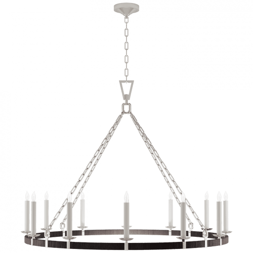 Visual Comfort & Co. Signature Collection Darlana X-Large Wrapped Ring Chandelier, 12-Light, Polished Nickel, Black Rattan, 50"W (CHC 5874PN/BRT D01RW) 