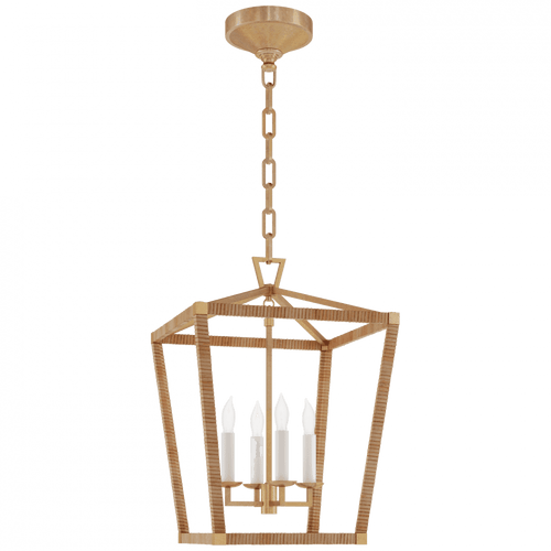 Visual Comfort & Co. Signature Collection Darlana Small Wrapped Lantern, 4-Light, Antique-Burnished Brass, Natural Rattan, 18"H (CHC 5876AB/NRT D01RY) 
