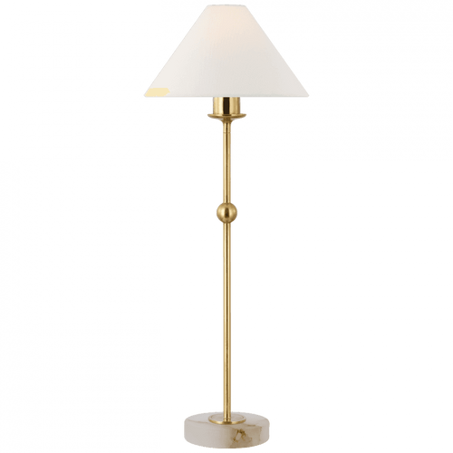 Visual Comfort & Co. Signature Collection Caspian Medium Accent Lamp, 1-Light, LED, Antique-Burnished Brass, Alabaster, Linen Shade, 28"H (CHA 8145AB/ALB-L D02RA) 