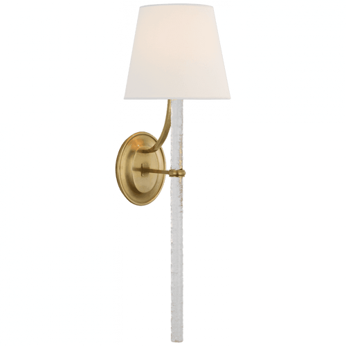 Visual Comfort & Co. Signature Collection Abigail X-Large Sconce, 1-Light, LED, Soft Brass, Clear Wavy Glass, Linen Shade, 25.25"H (MF 2326SB/CWG-L D02T3) 