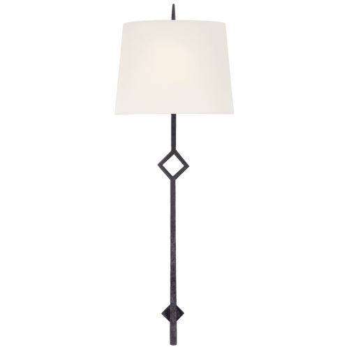 Visual Comfort & Co. Signature Collection Cranston Large Sconce, 1-Light, Aged Iron, Linen Shield Shade, 37"H (S 2408AI-L D04PK) 