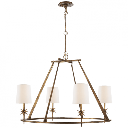 Visual Comfort & Co. Signature Collection Etoile Round Chandelier, 4-Light, Gilded Iron, Linen Shade, 35.5"W (S 5315GI-L D04PT) 